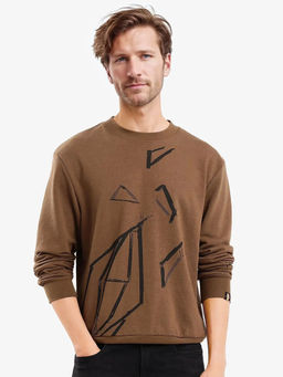 Rare Rabbit - Drewo Dusky Brown Graphic Regular Fit Sweatshirt