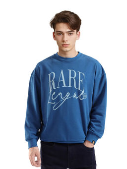 Rare Rabbit - Emro Dark Blue Graphic Oversized Fit Sweatshirt