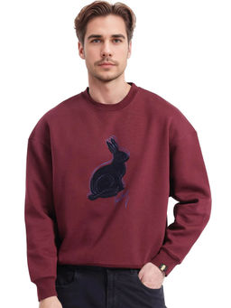 Rare Rabbit - Ezy Maroon Graphic Oversized Fit Sweatshirt