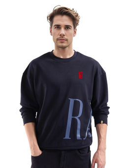 Rare Rabbit - Kacey Navy Blue Graphic Oversized Fit Sweatshirt