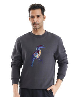 Rare Rabbit - Nantes Dark Grey Graphic Sweatshirt