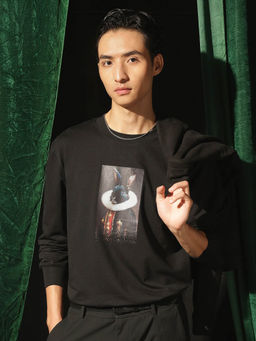 Rare Rabbit - Rib Black Plain Sweatshirt