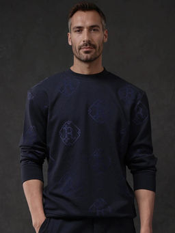 Rare Rabbit - Ron Navy Blue Monogram Sweatshirt
