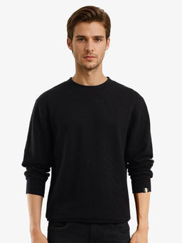 Rare Rabbit - Sheild Black Textured Sweatshirt