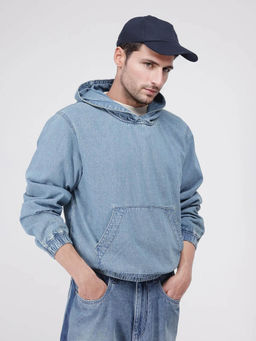 Rare Rabbit - Voltas Light Blue Plain Oversized Fit Hoodie