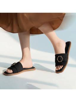 Frido - Women Comfort Flat With Cushioned Zero-Drop Sole - Black