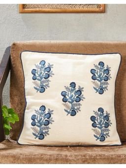 Fabindia - Blue Ashvini Embroidered Cotton Blend Decorative Cushion Cover (12x12 inches)