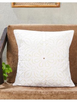 Fabindia - White Noor Embroidered Cotton Blend Decorative Cushion Cover