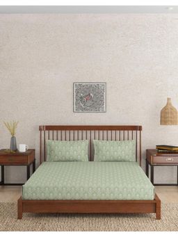 Fabindia - Green Roshni Printed Cotton Bed Sheet with 2 Pillow Covers