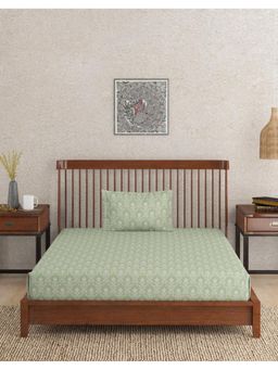 Fabindia - Green Roshni Printed Cotton Single Bed Sheet with Pillow Cover