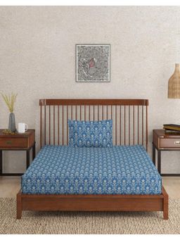 Fabindia - Blue Roshni Printed Cotton Single Bed Sheet with Pillow Cover
