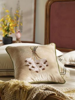 Pure Home + Living - Beige Garlic Motif Embroidered Decorative Cushion Cover