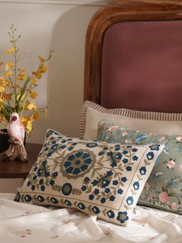 Pure Home + Living - Blue Embroidered Decorative Cushion Cover