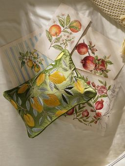 Pure Home + Living - Green Lemon Embroidered Velvet Decorative Cushion Cover