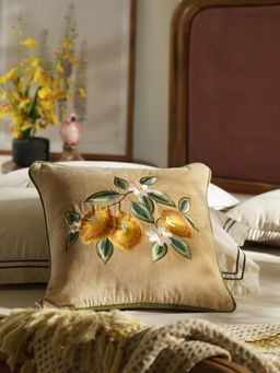 Pure Home + Living - Beige Lemon Embroidery Velvet Decorative Cushion Cover