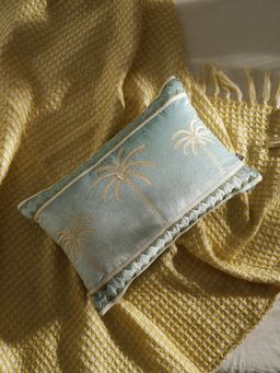 Pure Home + Living - Blue Palm Embroidered Velvet Decorative Cushion Cover