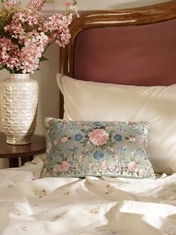 Pure Home + Living - Ivory Floral Embroidered Velvet Decorative Cushion Cover