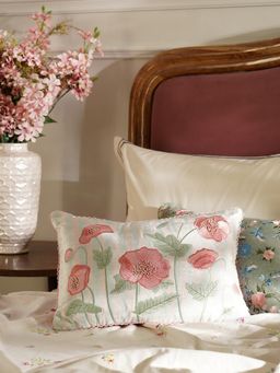 Pure Home + Living - Blue Striped & Floral Embroidered Decorative Cushion Cover