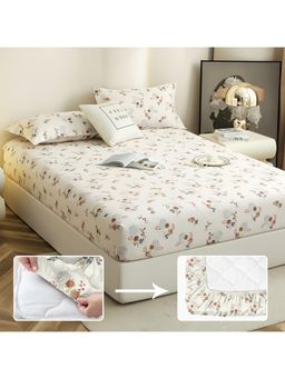 Story@Home - 210 TC King Bedsheet with 2 Pillow Covers - White & Brown