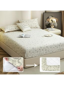 Story@Home - 210 TC King Bedsheet with 2 Pillow Covers - Off White & Grey