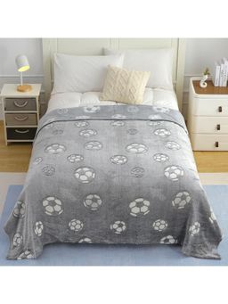 Story@Home - 300 GSM Kids Single Blanket - Soccer Grey & White