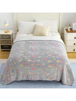 Story@Home - 300 GSM Kids Single Blanket - Butterfly Grey | Pink & Yellow