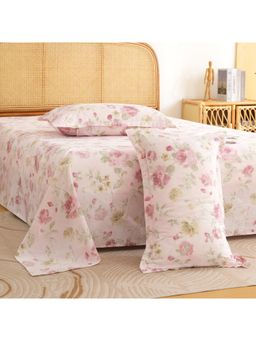 Story@Home - 240 TC King Bedsheet with 2 Pillow Covers - Green & White