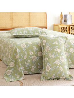 Story@Home - 240 TC King Bedsheet with 2 Pillow Covers - Green & White