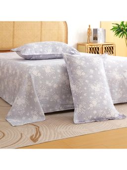 Story@Home - 240 TC King Bedsheet with 2 Pillow Covers - Grey & White