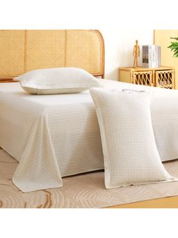Story@Home - 240 TC King Bedsheet with 2 Pillow Covers - Off White & Light Beige