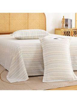 Story@Home - 240 TC King Bedsheet with 2 Pillow Covers - White & Light Blue