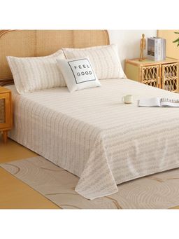 Story@Home - 240 TC King Bedsheet with 2 Pillow Covers - Off White & Blue