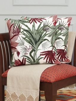 Izaafa - Lush Tropical Red & Green Accent Decorative Cushion Covers (18x18 Inches) (Pack of 2)