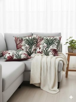 Izaafa - Lush Tropical Red & Green Accent Decorative Cushion Covers (18x18 Inches) (Pack of 3)