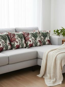 Izaafa - Lush Tropical Red & Green Accent Decorative Cushion Covers (18x18 Inches) (Pack of 4)