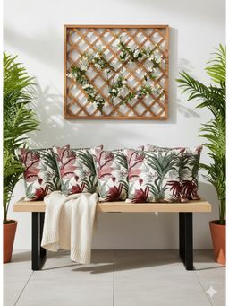 Izaafa - Lush Tropical Red & Green Accent Decorative Cushion Covers (18x18 Inches) (Pack of 5)