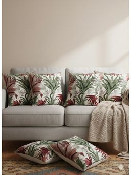 Izaafa - Lush Tropical Red & Green Accent Decorative Cushion Covers (18x18 Inches) (Pack of 6)