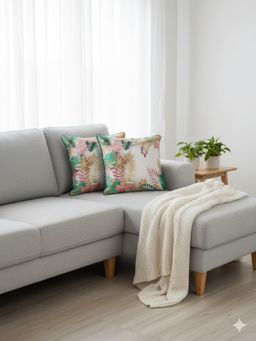 Izaafa - Luxe Metallic Tropical Decorative Cushion Covers (18x18 Inches) (Pack of 2)