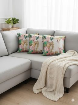 Izaafa - Luxe Metallic Tropical Decorative Cushion Covers (18x18 Inches) (Pack of 3)
