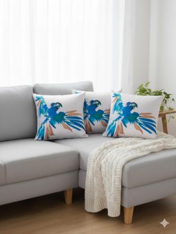 Izaafa - Vibrant Watercolor Parrot Decorative Cushion Covers (18x18 Inches) (Pack of 3)