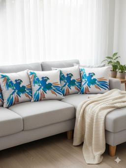 Izaafa - Vibrant Watercolor Parrot Decorative Cushion Covers (18x18 Inches) (Pack of 4)