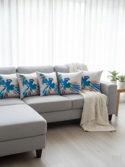 Izaafa - Vibrant Watercolor Parrot Decorative Cushion Covers (18x18 Inches) (Pack of 5)