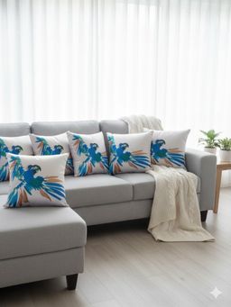 Izaafa - Vibrant Watercolor Parrot Decorative Cushion Covers (18x18 Inches) (Pack of 6)