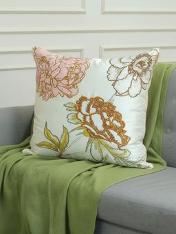 Izaafa - Elegant Embroidered Floral Throw Decorative Cushion Cover (18x18 Inches)