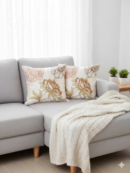 Izaafa - Elegant Embroidered Floral Throw Decorative Cushion Covers (18x18 Inches) (Pack of 2)