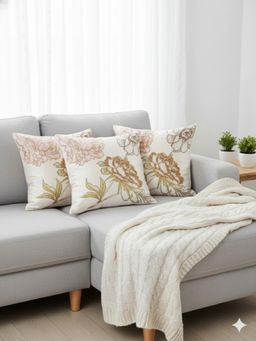 Izaafa - Elegant Embroidered Floral Throw Decorative Cushion Covers (18x18 Inches) (Pack of 3)