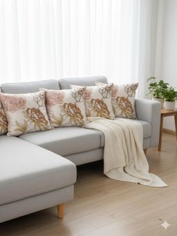 Izaafa - Elegant Embroidered Floral Throw Decorative Cushion Covers (18x18 Inches) (Pack of 4)