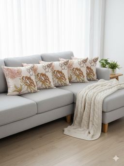 Izaafa - Elegant Embroidered Floral Throw Decorative Cushion Covers (18x18 Inches) (Pack of 5)