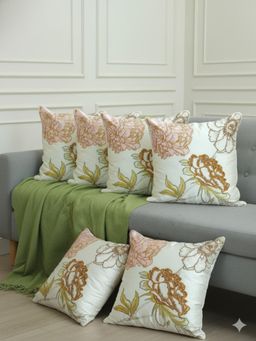 Izaafa - Elegant Embroidered Floral Throw Decorative Cushion Covers (18x18 Inches) (Pack of 6)
