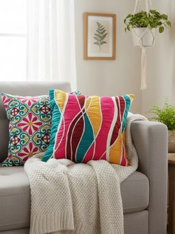 Izaafa - Vibrant Jewel-Tone Decorative Throw Decorative Cushion Covers (18x18 Inches) (Pack of 2)